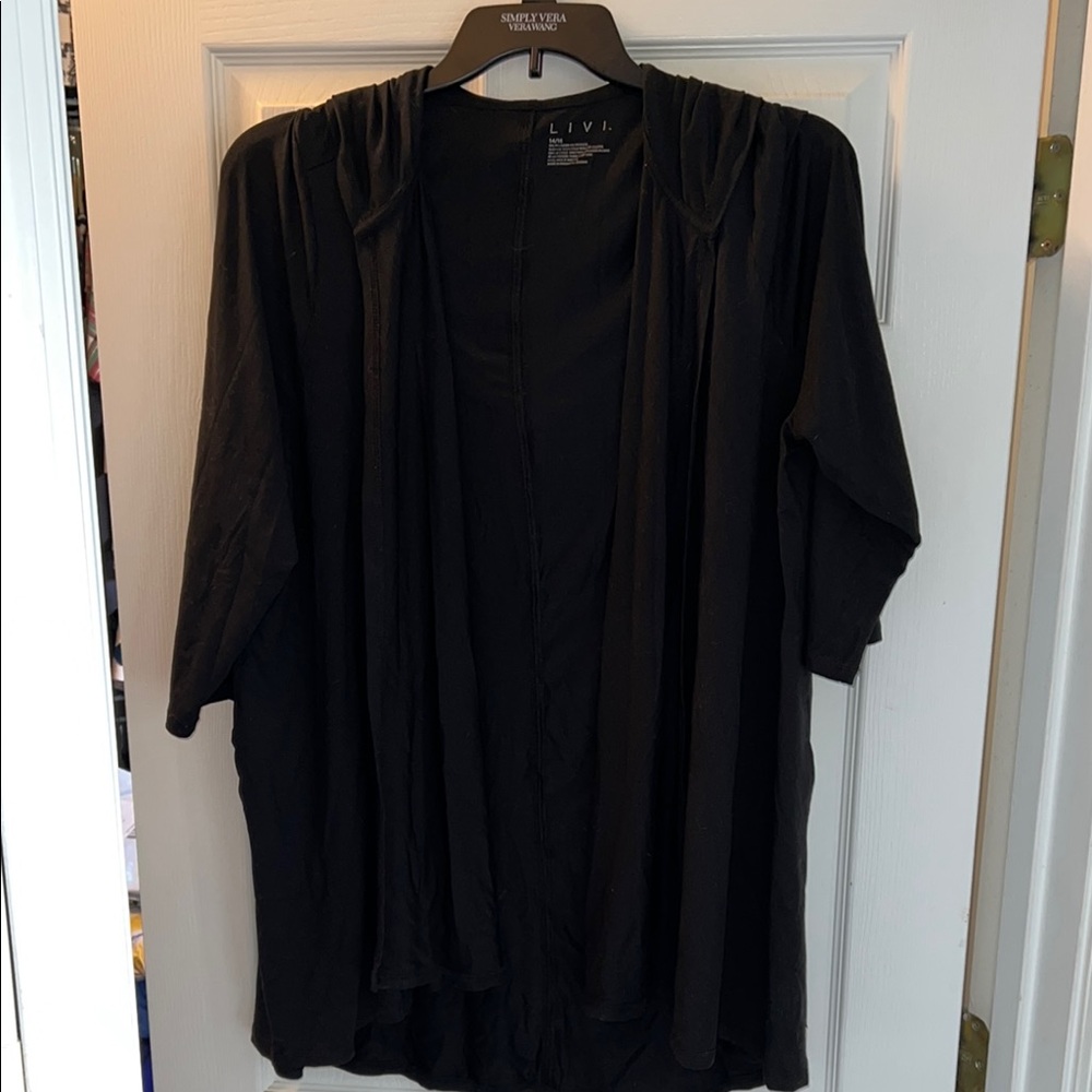 Black Livi  / Lane Bryant Hooded Cardigan. 3/4 sleeve. Size 14 / 16.